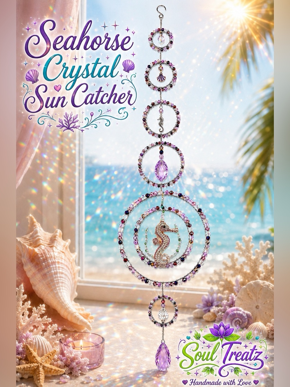 Seahorse Crystal Sun Catcher - Purple & Silver Hanging Ornament